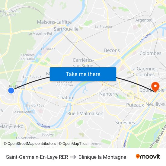 Saint-Germain-En-Laye RER to Clinique la Montagne map