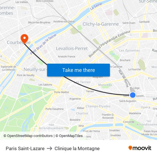 Paris Saint-Lazare to Clinique la Montagne map