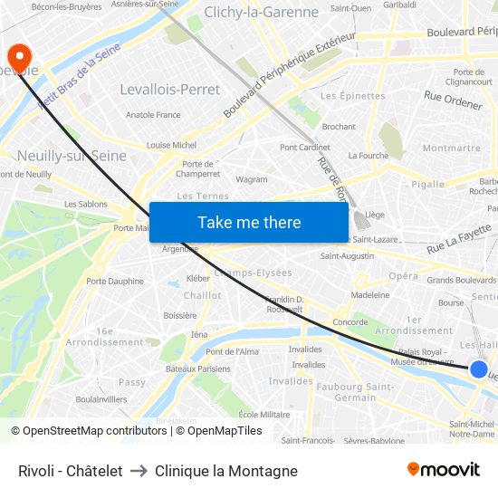 Rivoli - Châtelet to Clinique la Montagne map