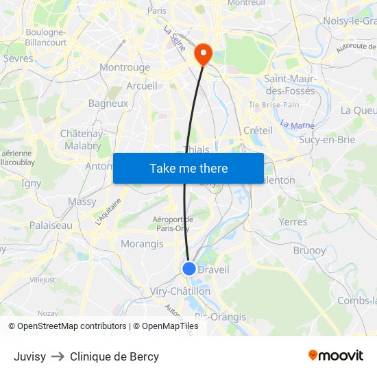 Juvisy to Clinique de Bercy map