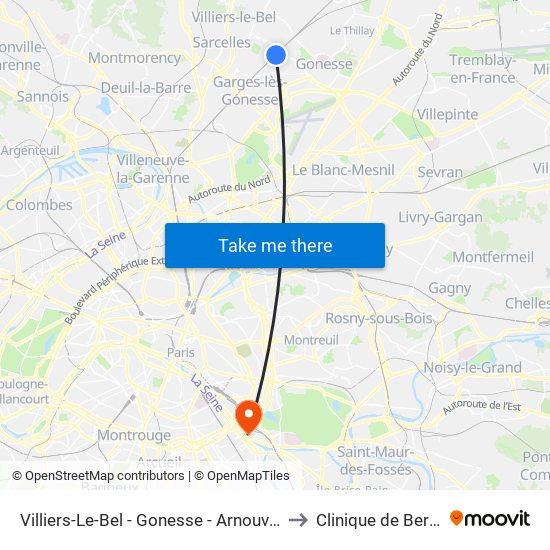 Villiers-Le-Bel - Gonesse - Arnouville to Clinique de Bercy map