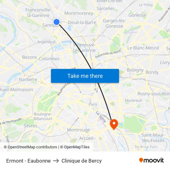 Ermont - Eaubonne to Clinique de Bercy map