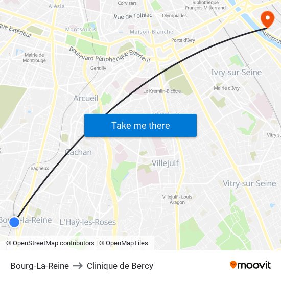 Bourg-La-Reine to Clinique de Bercy map