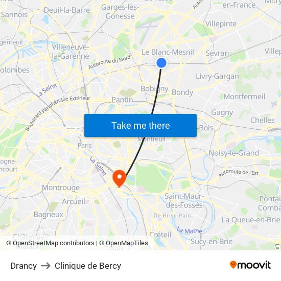 Drancy to Clinique de Bercy map