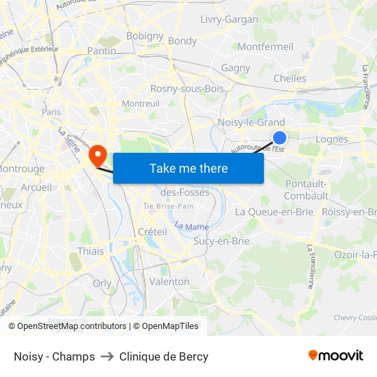 Noisy - Champs to Clinique de Bercy map
