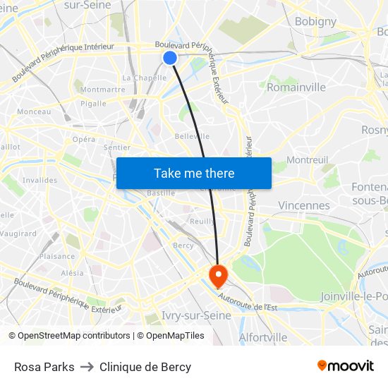 Rosa Parks to Clinique de Bercy map