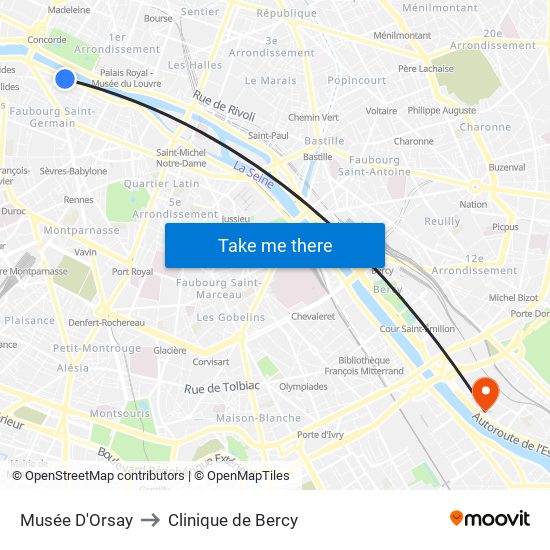 Musée D'Orsay to Clinique de Bercy map