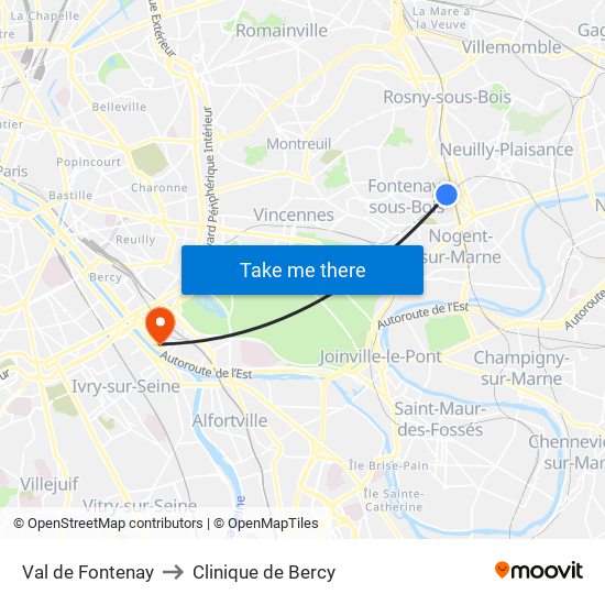 Val de Fontenay to Clinique de Bercy map