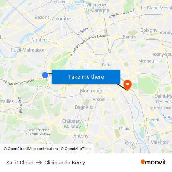 Saint-Cloud to Clinique de Bercy map