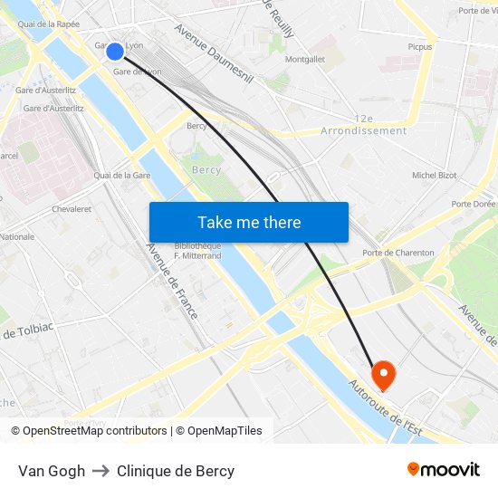 Van Gogh to Clinique de Bercy map