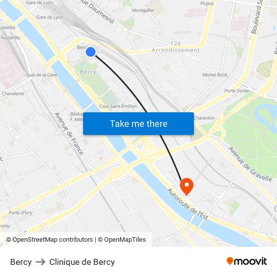 Bercy to Clinique de Bercy map