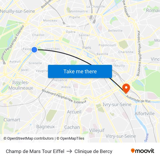Champ de Mars Tour Eiffel to Clinique de Bercy map