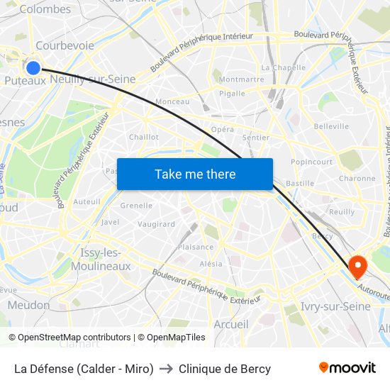 La Défense (Calder - Miro) to Clinique de Bercy map