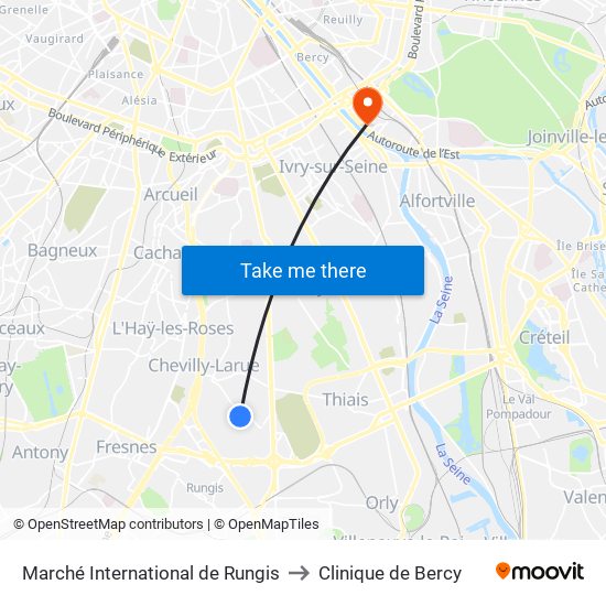 Marché International de Rungis to Clinique de Bercy map