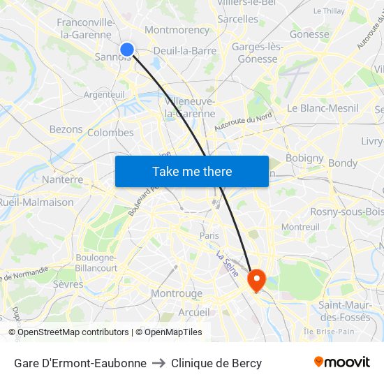Gare D'Ermont-Eaubonne to Clinique de Bercy map