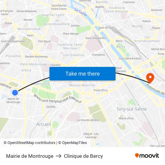 Mairie de Montrouge to Clinique de Bercy map