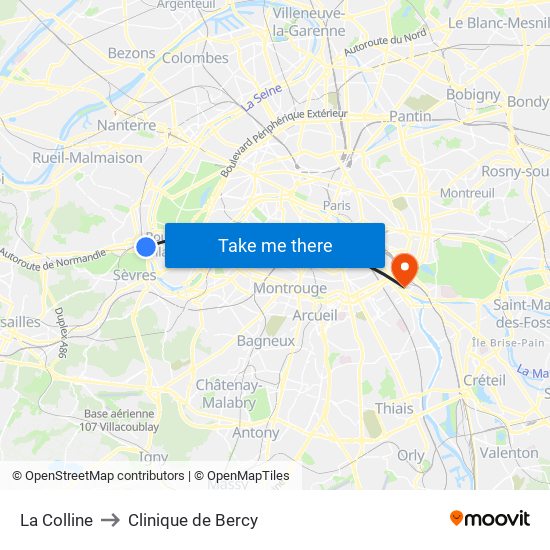 La Colline to Clinique de Bercy map