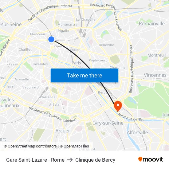Gare Saint-Lazare - Rome to Clinique de Bercy map