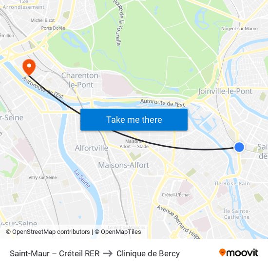 Saint-Maur – Créteil RER to Clinique de Bercy map