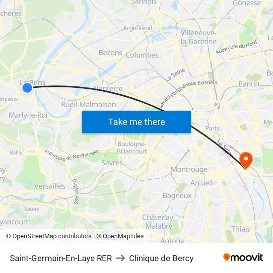 Saint-Germain-En-Laye RER to Clinique de Bercy map