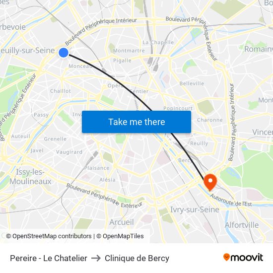 Pereire - Le Chatelier to Clinique de Bercy map