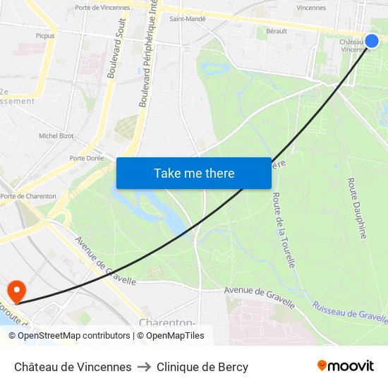Château de Vincennes to Clinique de Bercy map