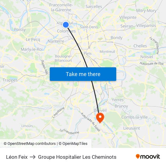 Léon Feix to Groupe Hospitalier Les Cheminots map