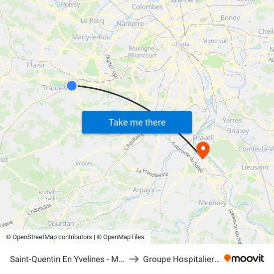 Saint-Quentin En Yvelines - Montigny-Le-Bretonneux to Groupe Hospitalier Les Cheminots map