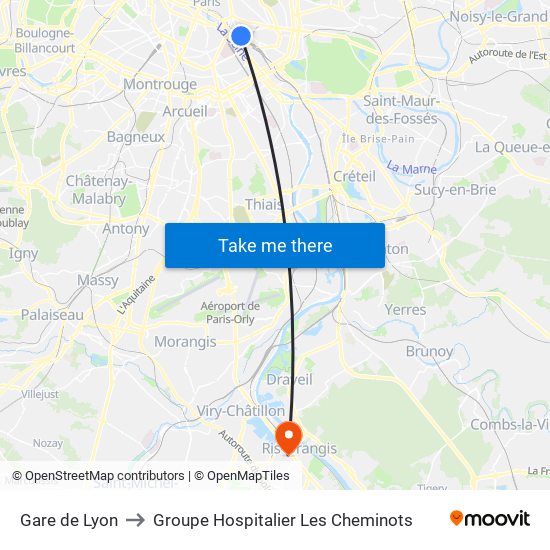 Gare de Lyon to Groupe Hospitalier Les Cheminots map