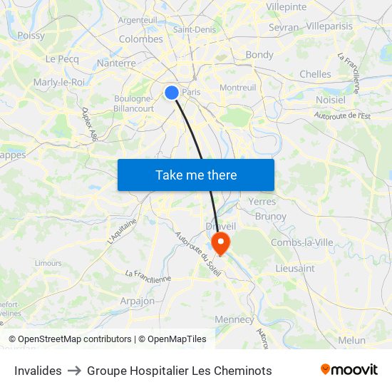 Invalides to Groupe Hospitalier Les Cheminots map
