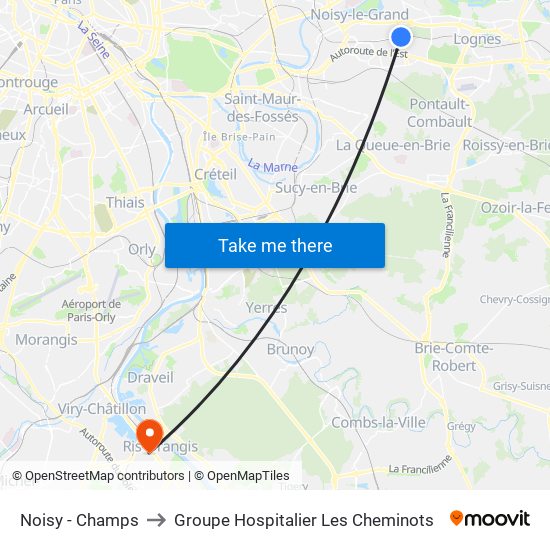 Noisy - Champs to Groupe Hospitalier Les Cheminots map