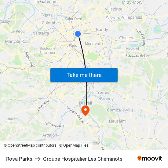 Rosa Parks to Groupe Hospitalier Les Cheminots map