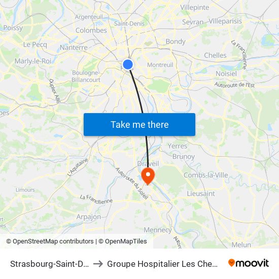 Strasbourg-Saint-Denis to Groupe Hospitalier Les Cheminots map