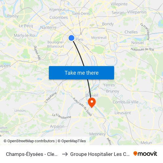 Champs-Élysées - Clemenceau to Groupe Hospitalier Les Cheminots map