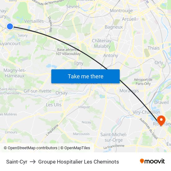 Saint-Cyr to Groupe Hospitalier Les Cheminots map