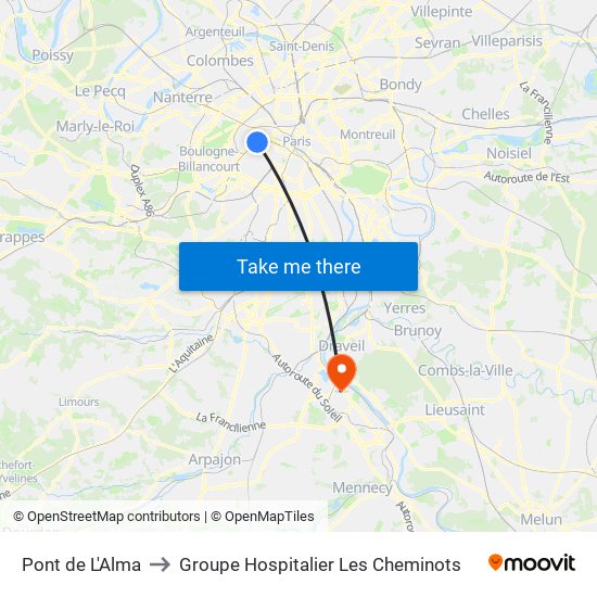 Pont de L'Alma to Groupe Hospitalier Les Cheminots map