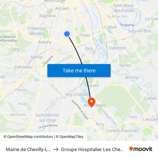 Mairie de Chevilly-Larue to Groupe Hospitalier Les Cheminots map