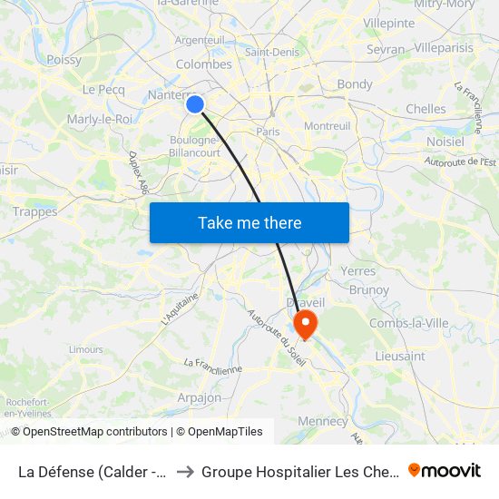 La Défense (Calder - Miro) to Groupe Hospitalier Les Cheminots map