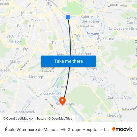 École Vétérinaire de Maisons-Alfort - Métro to Groupe Hospitalier Les Cheminots map