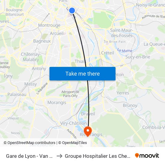 Gare de Lyon - Van Gogh to Groupe Hospitalier Les Cheminots map