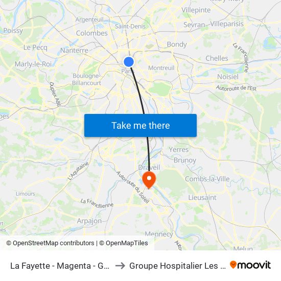 La Fayette - Magenta - Gare du Nord to Groupe Hospitalier Les Cheminots map