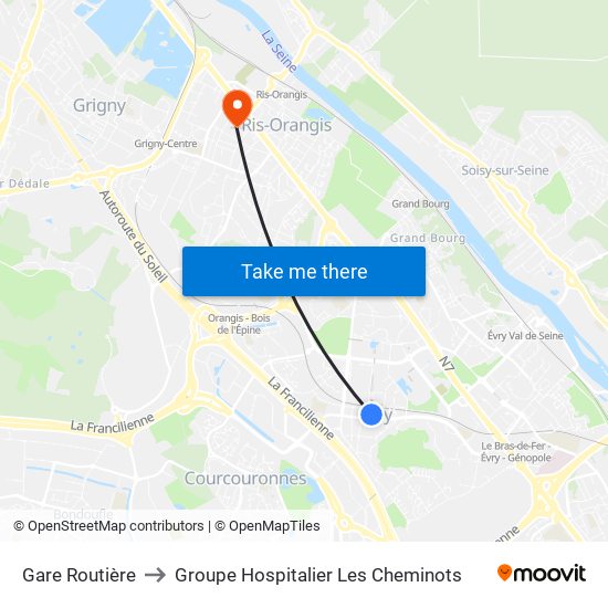 Gare Routière to Groupe Hospitalier Les Cheminots map