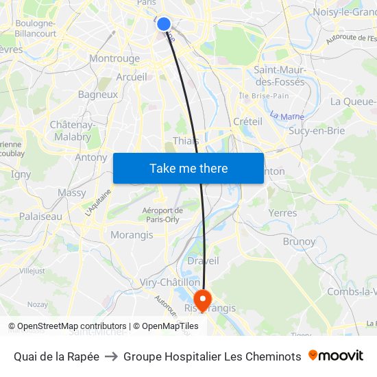 Quai de la Rapée to Groupe Hospitalier Les Cheminots map