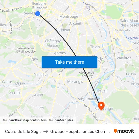 Cours de L'Ile Seguin to Groupe Hospitalier Les Cheminots map