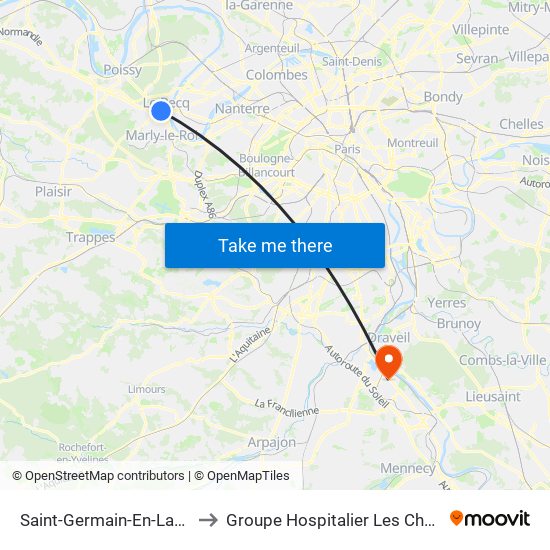 Saint-Germain-En-Laye RER to Groupe Hospitalier Les Cheminots map