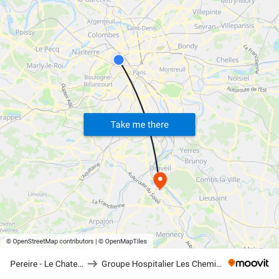 Pereire - Le Chatelier to Groupe Hospitalier Les Cheminots map