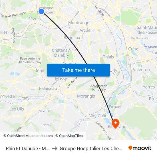 Rhin Et Danube - Métro to Groupe Hospitalier Les Cheminots map