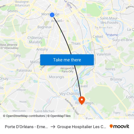 Porte D'Orléans - Ernest Reyer to Groupe Hospitalier Les Cheminots map