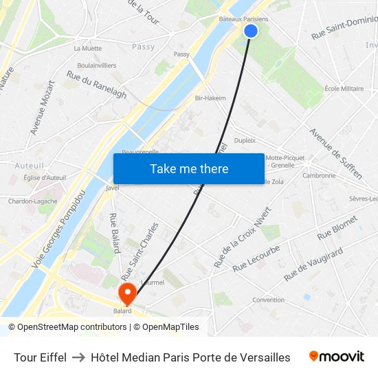 Eiffel Tower to Hôtel Median Paris Porte de Versailles map