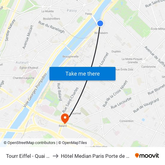 Tourr Eiffel - Quai Branly to Hôtel Median Paris Porte de Versailles map